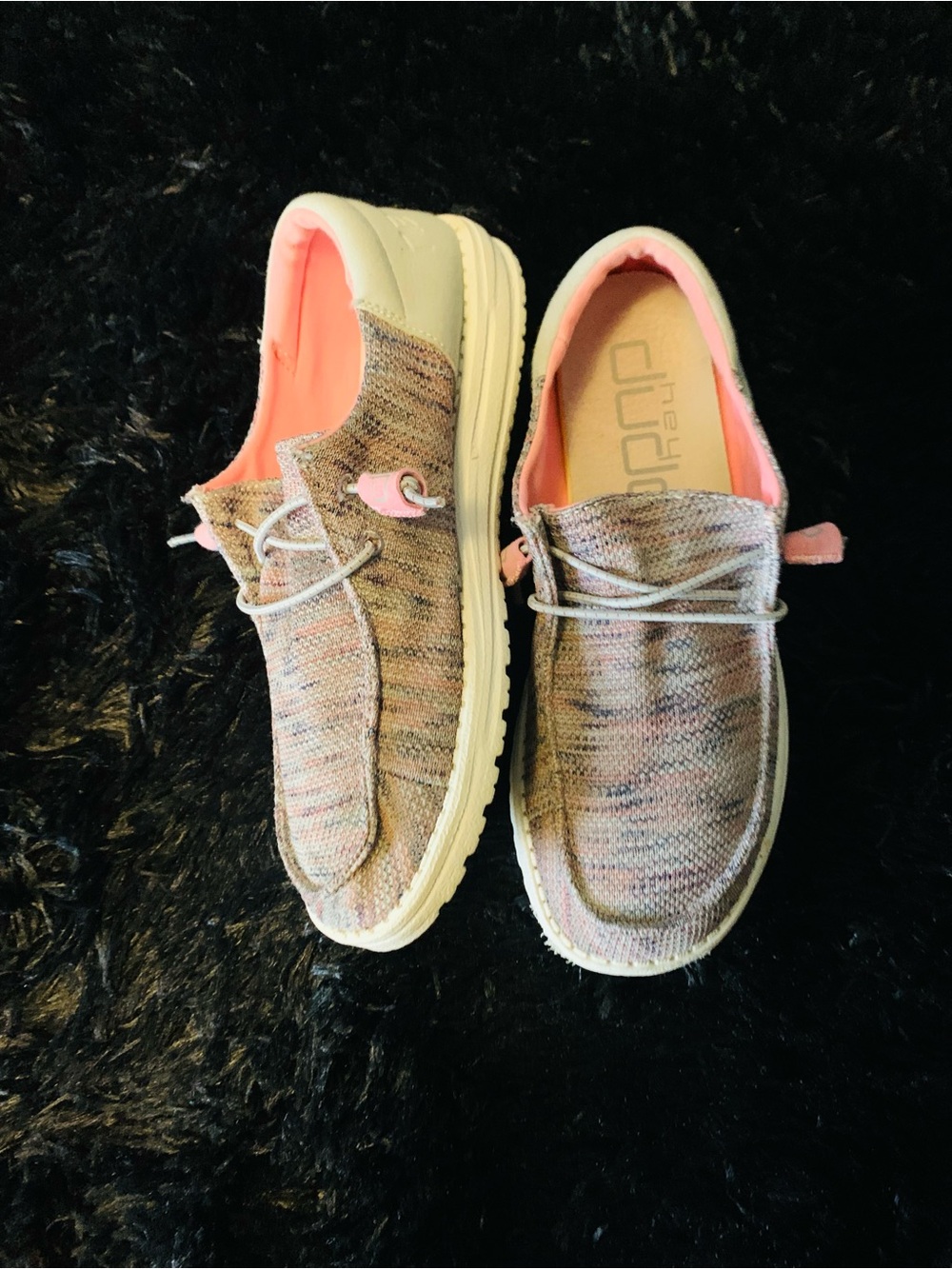 Hey Dude Slip-On Sneakers in Coral Pink and Gray (Women’s 8.5)